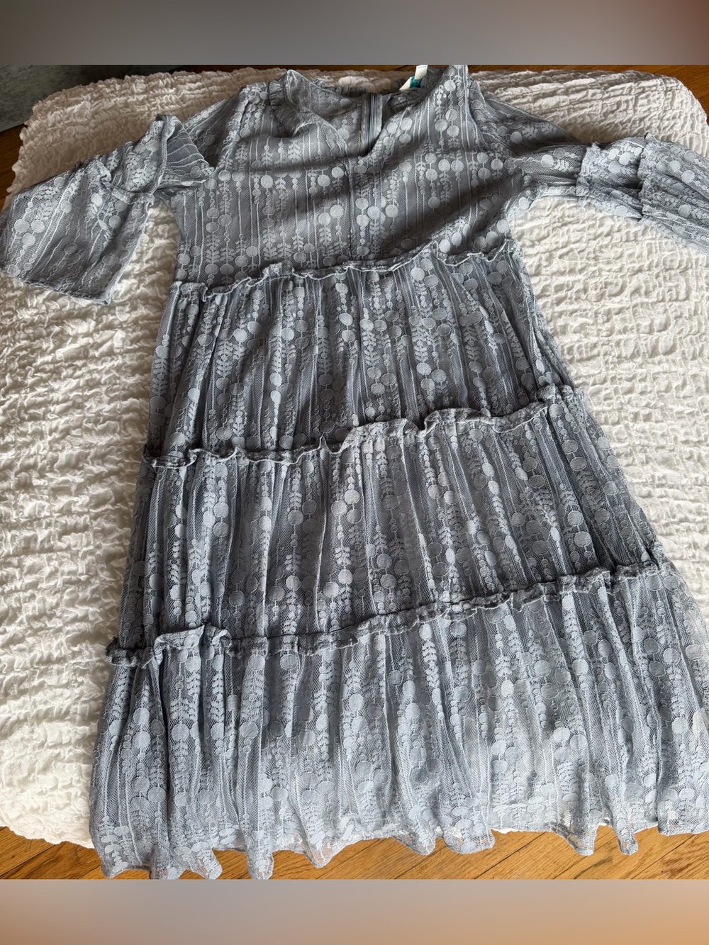 Sundance Dusty Blue Lace Tiered Midi Dress Size Large - Picture 2 of 12